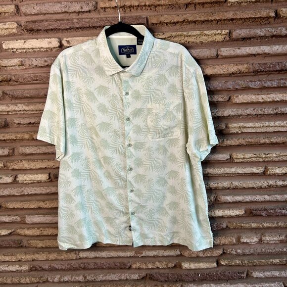 Nat Nast Men's Green Silk Cotton Blend Hawaiian Palm Fronds Short Sleeve Shirt - Picture 9 of 9